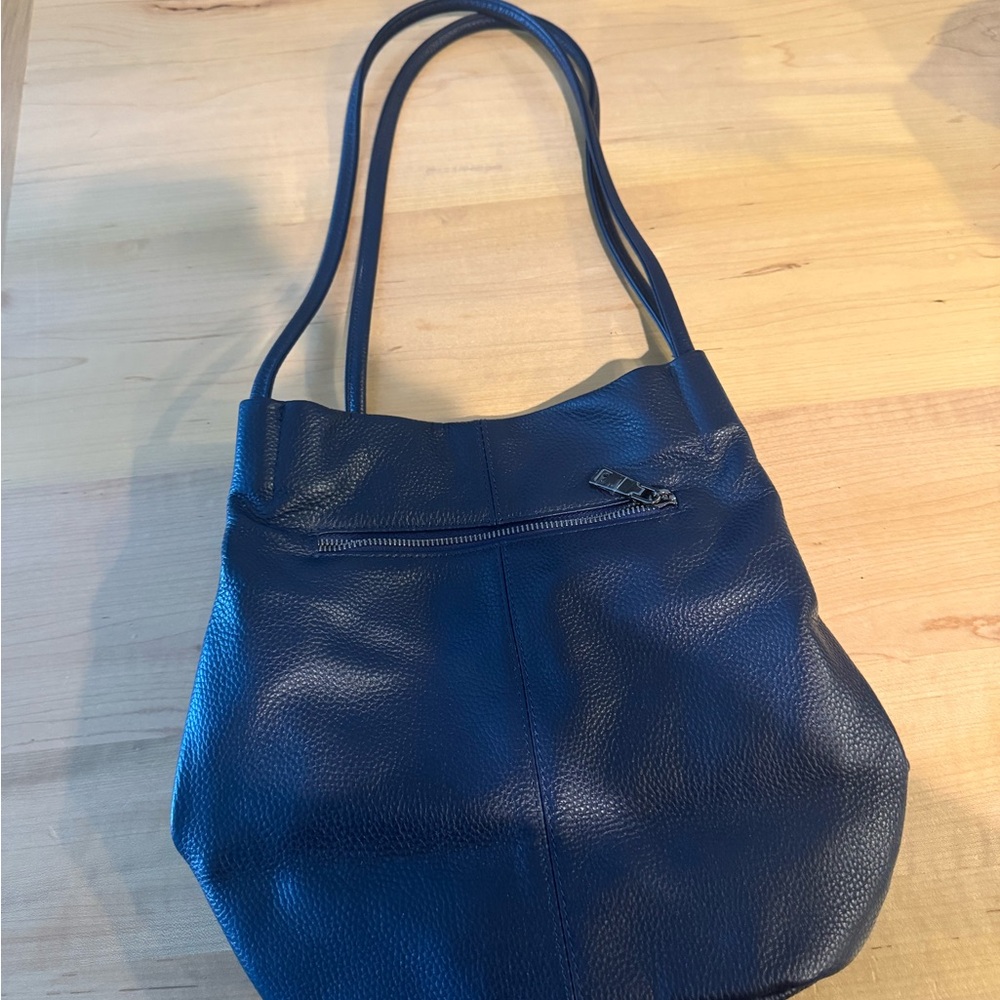 Elegant Navy Blue Leather Tote Bag